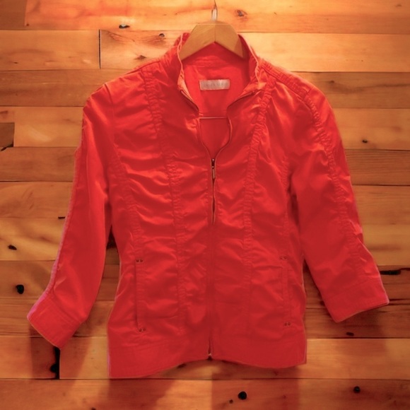 Laura Ashley Spring Jacket Sz M Slimming Ruching NWT Bright Coral/Red Color - Picture 4 of 15